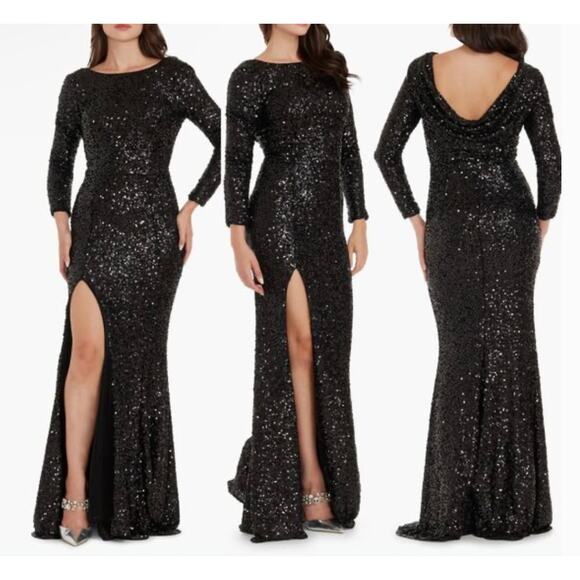 NEW NWT Dress The Population Janette Dress Black Sequin Maxi size Small - Picture 1 of 8